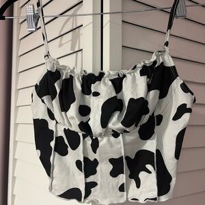 Cow Print Ruffled Cami Top - Black & White